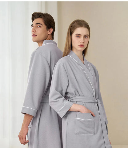 Waffle Kimono Bathrobe – Absorbent Couple Loungewear Robe