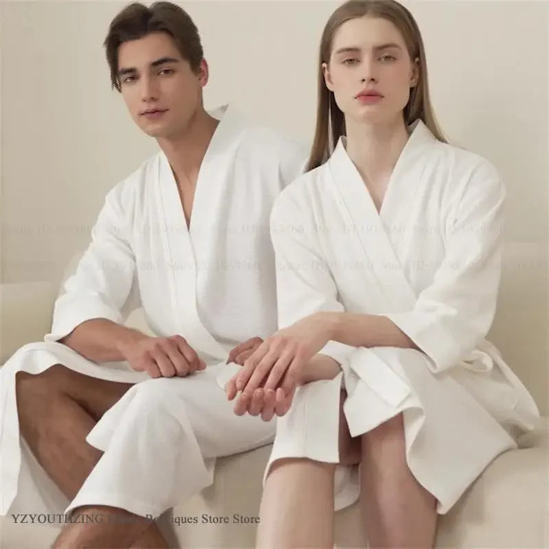 Waffle Kimono Bathrobe – Absorbent Couple Loungewear Robe