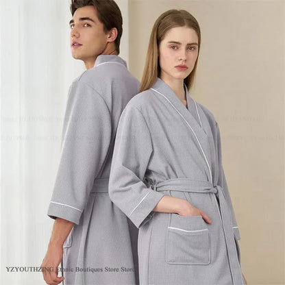 Waffle Kimono Bathrobe – Absorbent Couple Loungewear Robe